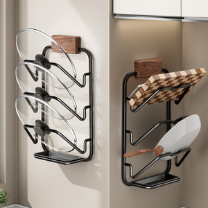 Wall Mounted Pot Lid <b>Rack</b> With Cutting Board Holder Multi Functional <b>Kitchen</b> Storage <b>Rack</b> Easy Cleaning Rectangle Shape - Product Image 1