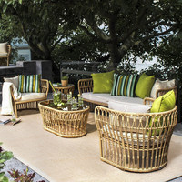 Ensemble de canapés en rotin plastique pour l'extérieur - Style d'Asie du Sud-Est, imperméable et résistant au soleil, pour hôtel, maison d'hôtes, villa, balcon, jardin