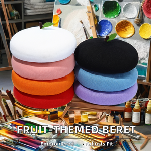 Chapeau de peintre japonais doux et féminin, mignon, avec de petites feuilles, fruits, pomme, orange, printemps et été, béret en gros - Product Image 4