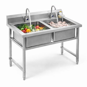 Fregadero doble de acero inoxidable de gran capacidad y duradero para cocina de <span class=keywords><strong>catering</strong></span>, venta al por mayor - Product Image 2