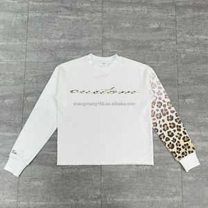 Custom Apparel Manufacturers Embroidery <strong>Tee</strong> Heavyweight Cropped Men's T-shirt DTG Print Leopard Print Block Long Sleeves T Shirt - Product Image 3
