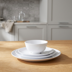 Ensemble de dîner rond de luxe en mélamine plastique de qualité supérieure, réutilisable, avec incrustations en or blanc, 4 pièces, pour les fêtes - Product Image 3