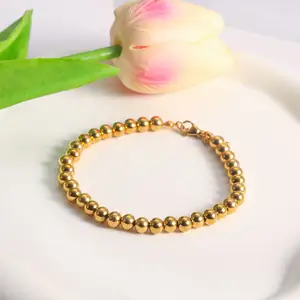 New Stainless Steel Gold Plated <strong>Bracelet</strong> Gold Steel <strong>Ball</strong> <strong>Bracelet</strong> Fashion Metal Geometric Women Jewelry - Product Image 1