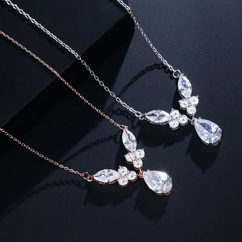 LUOXIN Wholesale Bridal Jewellery Real White Gold Long Drop Cubic Zirconia Necklaces