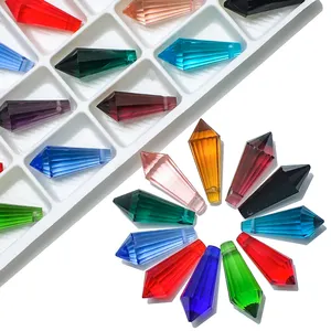 Manik-manik Kaca Runcing Drop untuk Pembuatan Perhiasan Jumlah Besar 8X20Mm Lampu Kerja Kristal Segi Jimat Liontin Manik-manik Kerajinan DIY 20 Buah/Tas