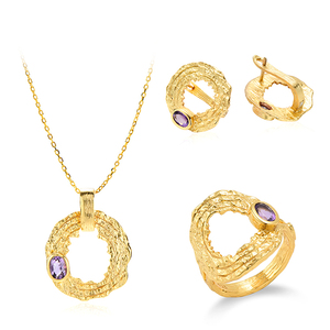 Jewelrypalace-Conjunto de joyería de 3 piezas para mujer, Set de joyería de amatista Original hecha a mano, irregulares, reciclada - Product Image 1