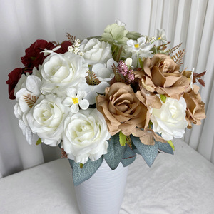 Fleur artificielle rose Panzhi Cloth série européenne violette à 9 têtes, bord roulé Ruyi, décoration d'intérieur 46cm - Product Image 3