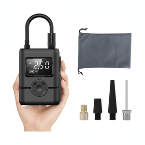 เครื่องเติมลมยางดิจิตอลแบบพกพา 12V กระบอกสูบเดี่ยวพลาสติกสีดำขนาดกะทัดรัดสำหรับรถยนต์รถจักรยานยนต์พร้อมเกจวัดแรงดันพร้อมถุงเครื่องมือวาล์ว - Product Image 1