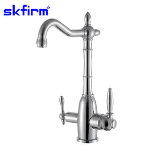SKfirm Rétro Classique Robinet de Cuisine Monté sur Pont 3 Voies <span class=keywords><strong>Cuivre</strong></span> Brossé Double Poignée Monotrou Céramique Contemporaine - Product Image 4