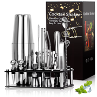 Ensemble de cocktails de 23 pièces en acier inoxydable de qualité supérieure, outils de bar en acier inoxydable, design minimaliste moderne, emballé pour le bar à domicile, cadeau de fête
