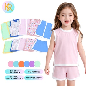 Ensemble débardeur et short sans manches pour filles, avec empiècements color block, en tissu yoga, tenue d'été décontractée pour enfants, pour le quotidien, les jeux et les activités de plein air - Product Image 1