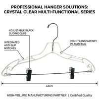 Vente flash : cintres en plastique transparent de 17 pouces, design épais et flexible, cintres à clips pour chemises et robes, cintres en cristal transparent résistants