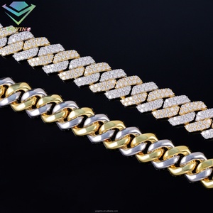 Bijoux fins, chaîne cubaine bicolore, 2 rangs, 14 mm de large, collier hip-hop, argent S925, chaîne cubaine en moissanite VVS - Product Image 3