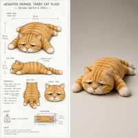 Peluche de chat réaliste lestée avec rayures tigrées, jouet doux et plat pour soulager l'anxiété et le soutien sensoriel