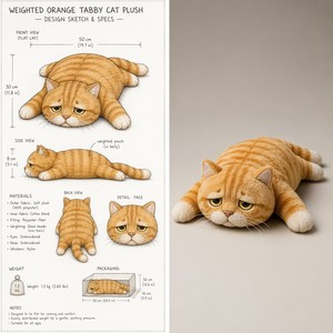 Peluche de chat réaliste lestée avec rayures tigrées, <span class=keywords><strong>jouet</strong></span> doux et plat pour soulager l'anxiété et le soutien sensoriel - Product Image 3