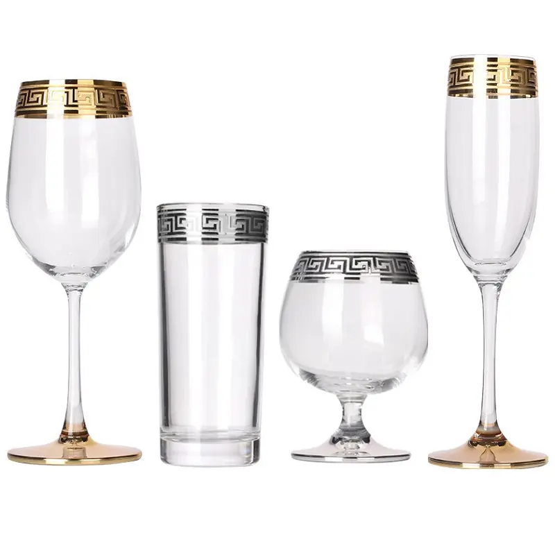 Commercio all'ingrosso di lusso calice di vino tazza di vetro set di cristallo oro bicchieri di vino