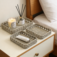 Paniers de rangement rectangulaires simples en jonc de mer, tressés à la main, décoration moderne pour la maison, écologiques avec poignée, multi-usages