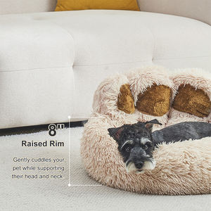 Paw Shape <span class=keywords><strong>Calming</strong></span> Pet Bed, Plush Faux Fur Donut Bed, Lavável à máquina, fundo antiderrapante, cinza - Product Image 3