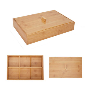 Boîte à fruits secs en bambou avec compartiments divisés, conteneur alimentaire rectangulaire pour le rangement dans le salon, organisation des collations et des desserts - Product Image 5