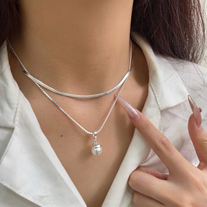 สร้อยคอโซ่เงินสเตอร์ลิง S925พร้อมจี้มุกทรงกลมสวมใส่ได้ทุกวัน - Product Image 1