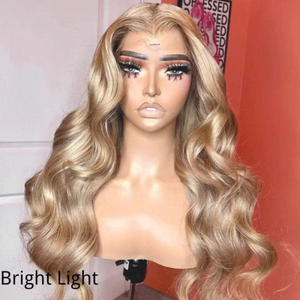 Peluca de Cabello Natural con Cutícula Alineada, Color Rubio Destacado, Pelucas de Cabello Natural con Frente de Encaje Transparente 13x4, Ondulado, Color Rubio Miel - Product Image 5