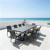 Ensemble de meubles de jardin et de terrasse, chaise de bistrot en aluminium et teck avec accoudoirs, ensemble de table à manger extensible pour restaurant, pour 8 personnes