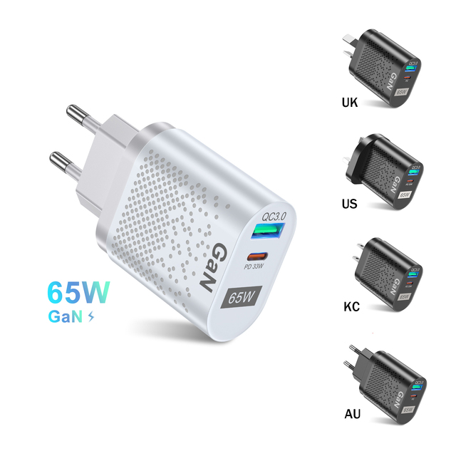 2024 New US EU 65W PD Super Fast Charging USB C Wall Charger GAN Type C Portable Charger Adapter for iPhone Mobile Cell Phone