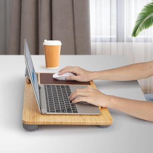 JQ <strong>Bamboo</strong> Laptop Stand Bed <strong>Table</strong> Tray <strong>Foldable</strong> Ergonomic Desk with Mouse Pad &amp; Phone Holder
