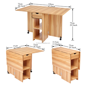 <span class=keywords><strong>Mesa</strong></span> de Comedor Rectangular <span class=keywords><strong>Plegable</strong></span> de Madera Moderna con Cajones y Diseño Extensible, Estantes de Almacenamiento Multifuncionales - Product Image 5