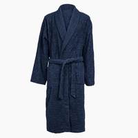 Robe de chambre en coton éponge bleu foncé avec col châle, confortable et douillette pour après le bain, grande taille, manches longues, commande en gros
