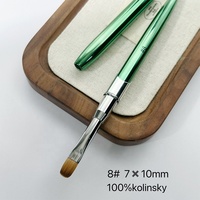 Pinceau à ongles plat 100% poils de Kolinsky, crimpé, luxe, professionnel, ensemble de pinceaux pour nail art, support en métal, haute qualité, pour gel UV