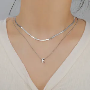 Myshape Collier de lettres initiales pour femmes en acier inoxydable double couche chaîne serpent A-Z Alphabet Jewelry Party Valentine's Day - Product Image 2