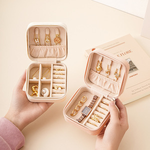 Mini Jewelry Box PU Material Zipper Closure Lightweight Portable Jewelry Storage Case For Earrings Rings Watches Small Size - Product Image 1