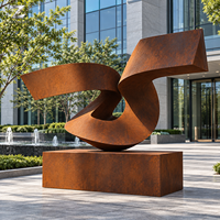 Sculpture abstraite moderne en acier corten, patine de rouille, art métallique personnalisé pour parcs, places, hôtels, paysages et propriétés