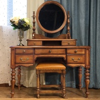 Table de maquillage de luxe en bois massif avec miroir marron pour chambre à coucher
