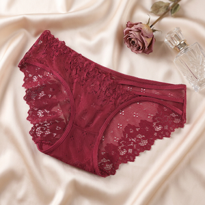 Culottes florales en dentelle pour femmes, transparentes en maille, taille mi-haute, avec entrejambe en coton, lingerie sexy pour dames, vente en gros - Product Image 3