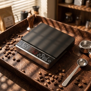 Balance à café avec minuteur 2 kg, écran numérique, <span class=keywords><strong>Mavo</strong></span> Lumicurve Mini Noir, logo rechargeable, balance à café Whitebird Premium - Product Image 1