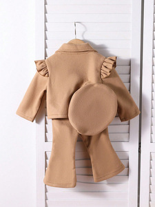 Phong Cách Mới Mùa Đông Bé Cô Gái Quần Áo Thiết Lập Dài Tay Áo Chải Len Áo Khoác Áo + Quần Ống loe + Hat 3 Mảnh Quần Áo Thiết Lập - Product Image 3