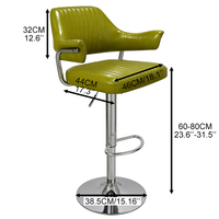 Vente directe d'usine de produits durables 360 °   Chaises de bar pivotantes en cuir PU vert avec accoudoirs pour comptoir de cuisine
