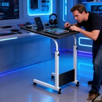 Bureau mobile réglable pour la maison - Poste de travail pour ordinateur portable sur roulettes avec roues verrouillables, table de chevet, table de salon, structure métallique Z-01