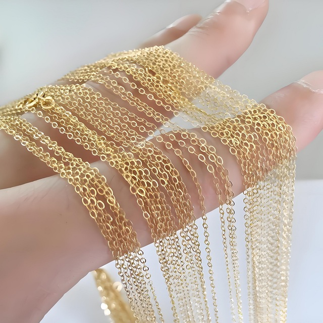 High Quality 14k Gold Filled Jewelry Tarnish Free O Link Cable Chain Necklace 1.3mm Thin Gold Chain for Women Necklace Making