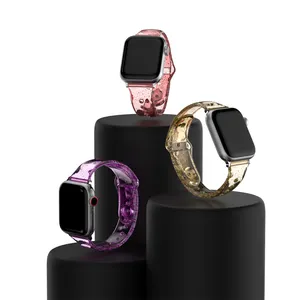 49mm silicone esporte band compatível com apple watch, glitter cristal claro relógio pulseira para apple watch 8 ultra
