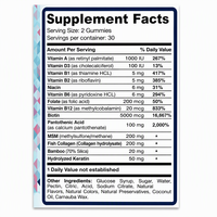 Gummies OEM Biotine Collagène Kératine Vitamines – Gommes de Biotine avec Collagène, Kératine, Acide Hyaluronique et Palmier Nain pour Cheveux, Peau et Ongles