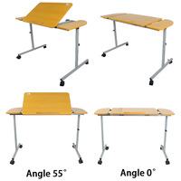 Table de lit avec roulettes, bureau d'ordinateur réglable pour lit, chariot mobile pour ordinateur portable, station de travail avec roulettes et inclinaison