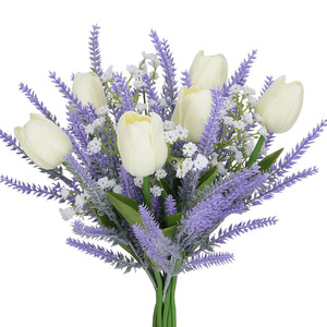 Artificial Tulip And Baby's Breath Bouquet Purple White <b>Plastic</b> Spring Decor Home <b>Table</b> Centerpiece 12 Pieces - Product Image 5