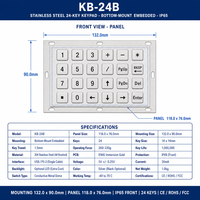 Clavier numérique industriel en acier inoxydable étanche IP65 personnalisé KB-24B, 24 touches, montage sur panneau, USB/PS2 pour kiosque d'information