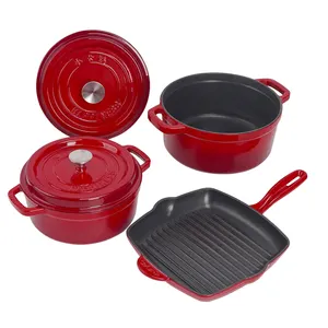 Kitchen Ware 3pcs Enamel Cooking Pots And Pans Set Nonstick Dutch Oven Sets for for Open Fire Stovetop Camping