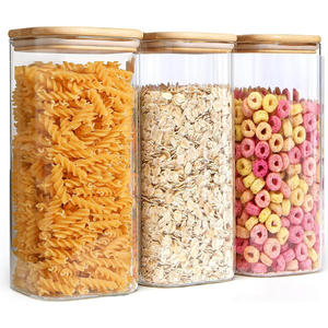 Recipientes de Vidrio Transparente para Almacenamiento de Alimentos, Aptos para Microondas, Herméticos, con Tapas de Bambú, Juego de Recipientes para Cocina, para Pasta, Harina, Cereales - Product Image 1
