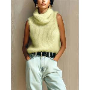 Fuzzy Mock Neck Sweater Women's Vest Light Green XS Soft Knit <b>Top</b> Casual Wear - Product Image 1