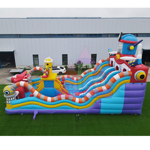 Château sautant plein d'entrain de parc d'attractions gonflable de ville d'amusement de dieu mécanique avec le PVC commercial de glissière de double ruelle - Product Image 5